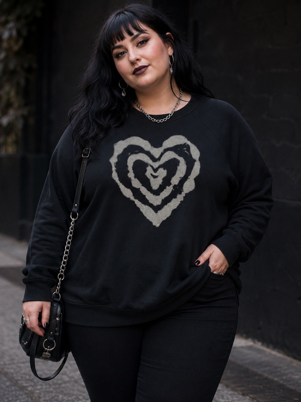 Torrid Size 2 Black Distressed Heart Graphic Sweatshirt Plus Size Goth